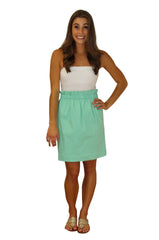 The Olivia Cinched Skirt-Mint Cotton Sateen Lined