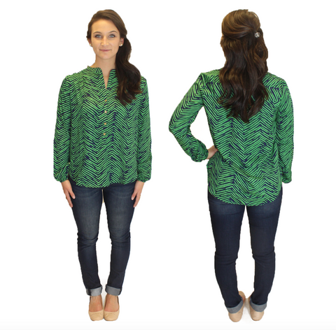 Amelia Long Sleeve Blouse - Green Print